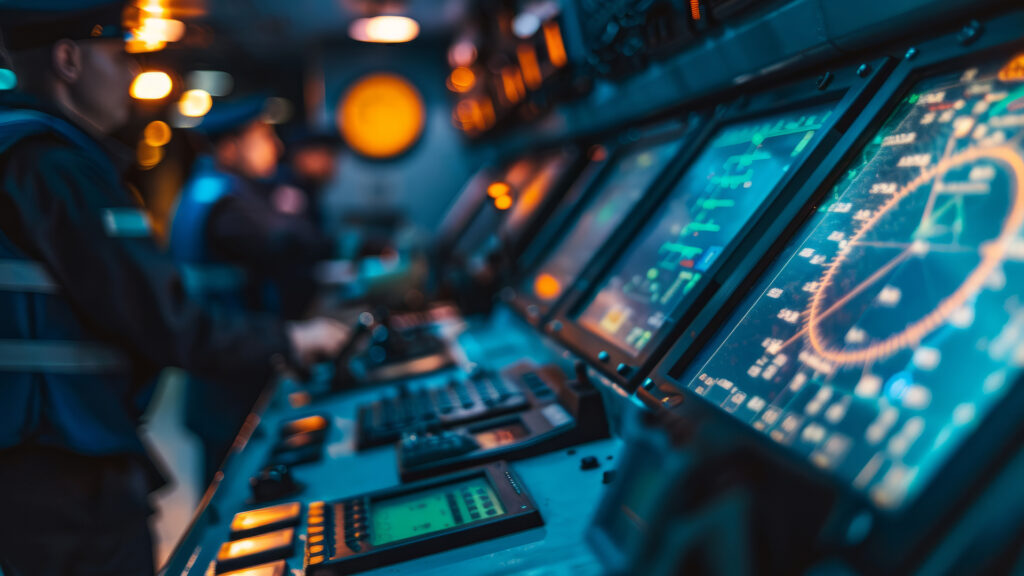 Maritime Officer Piloting Vessel with Advanced Radar