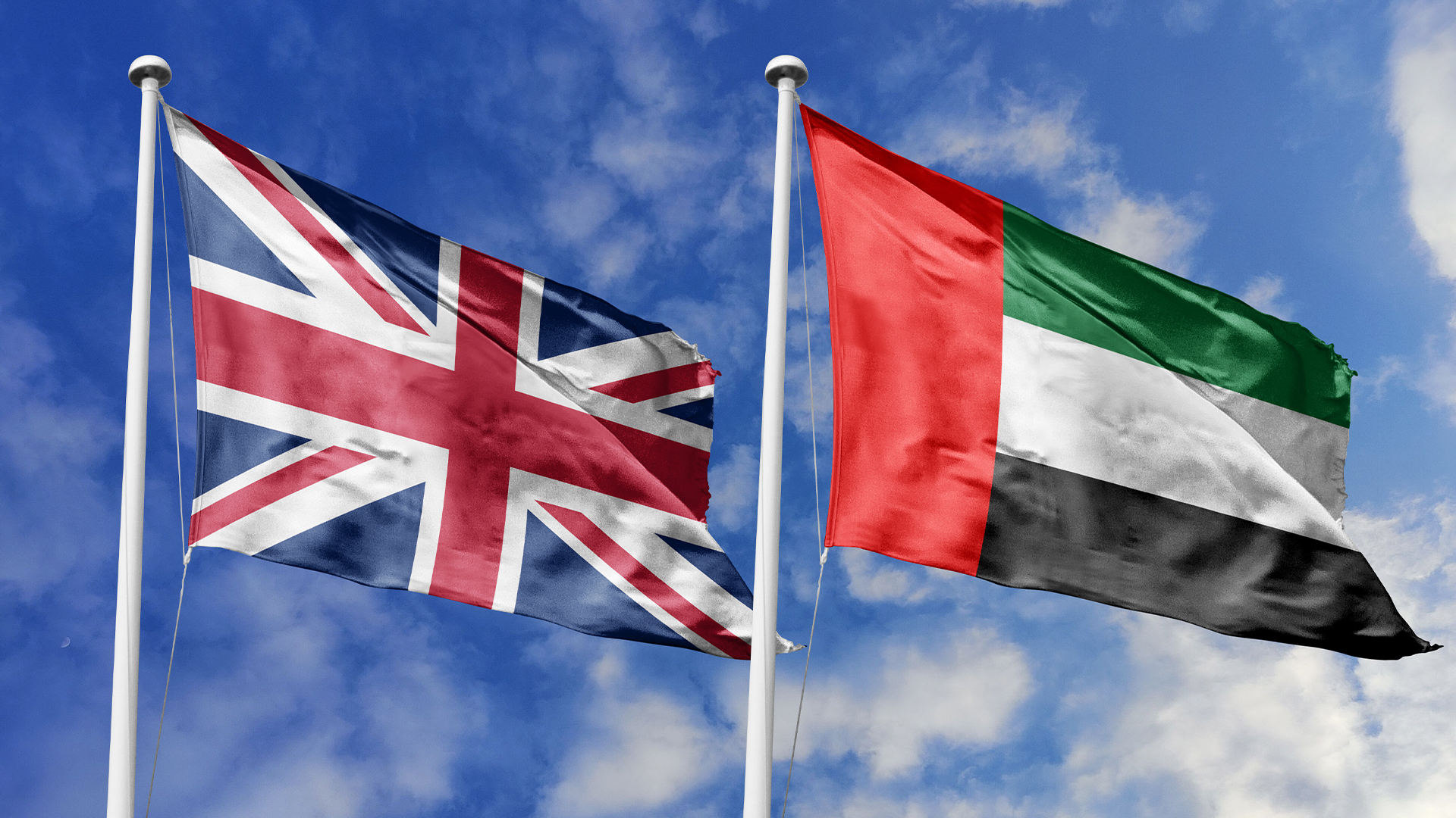 3D illustration, United Kingdom and United Arab Emirates alliance and meeting, cooperation of states.