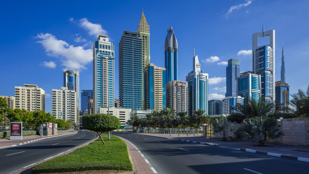 View on skyscrapers in Financial center of Dubai