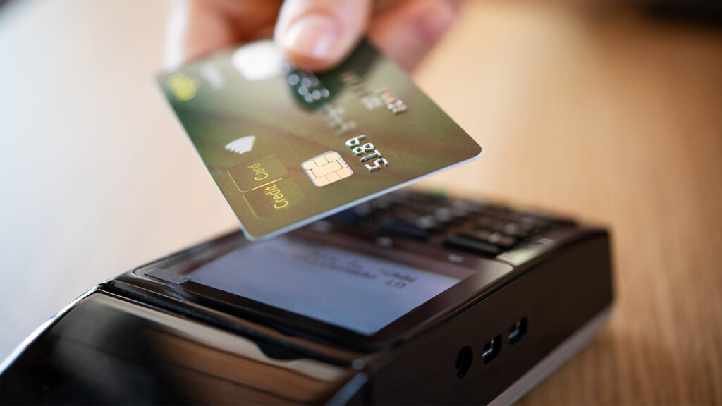 Close up of credit card contactless payment